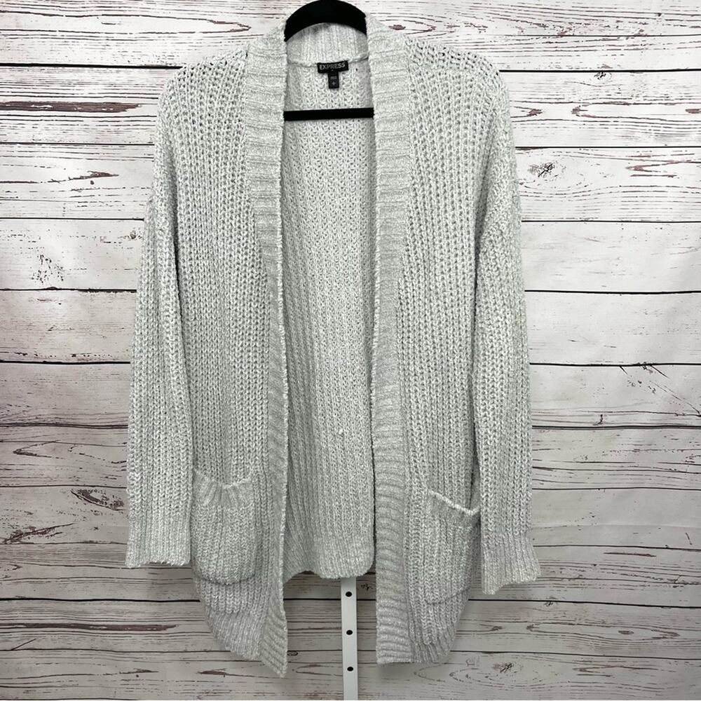 Express Women's Light Gray Knit Cardigan Sweater Large